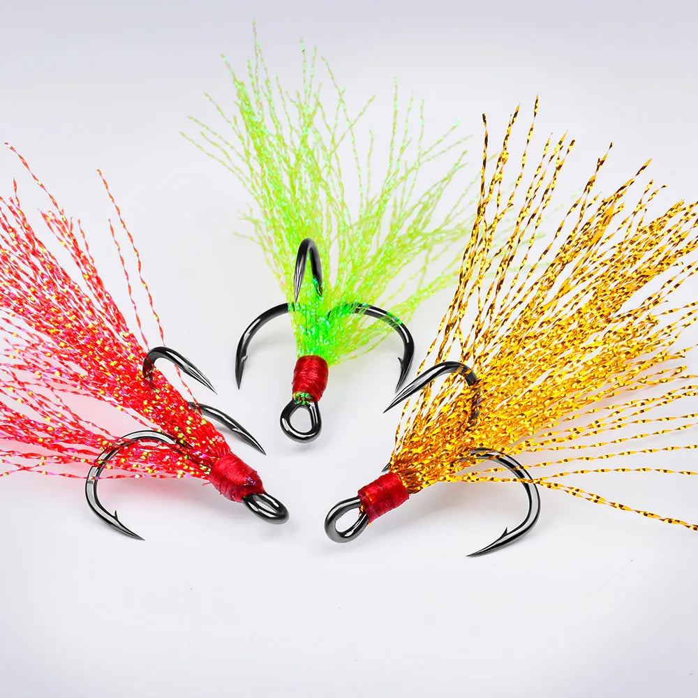 Nova Feathered Treble Hooks – 4X Strong Dressed Trebles for Topwater & Crankbaits (5/10-Pack)