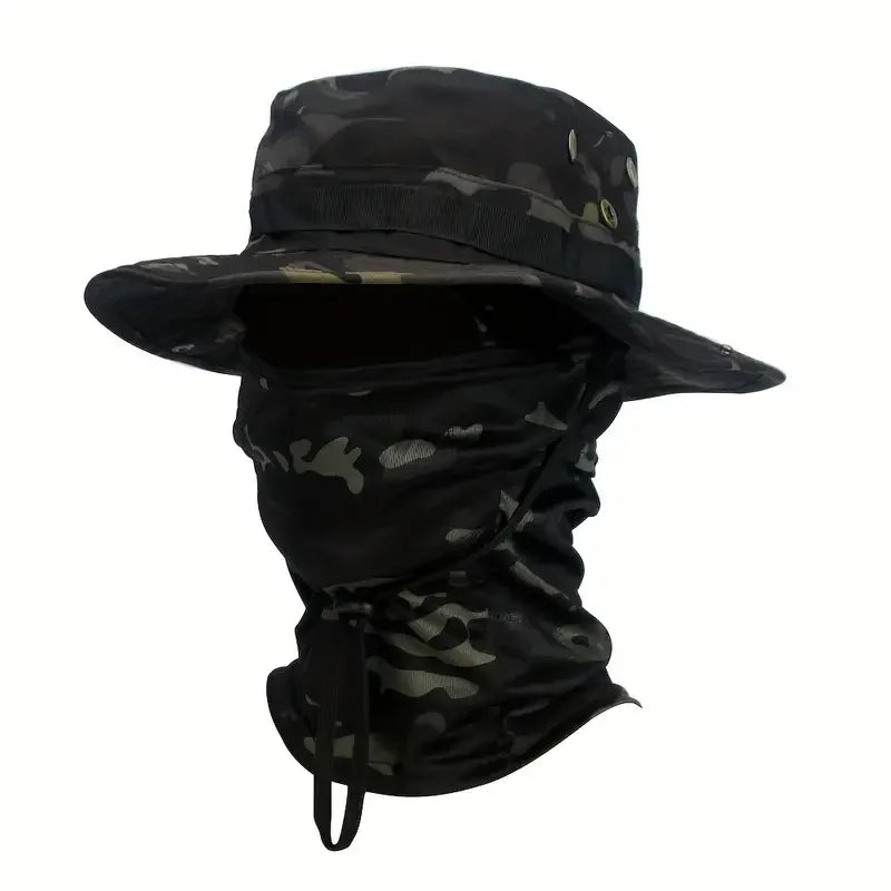Nova Camouflage Boonie Hat with Balaclava Suit Foldable Wide Brim Fishing Cap Brown American Black Nova Fishing & Outdoors