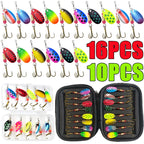Nova Metal Spoon Spinner Fishing Lure Set - 16pcs Inline Waterdrop Crankbaits with Treble Hooks and Storage Case, Multi-Color