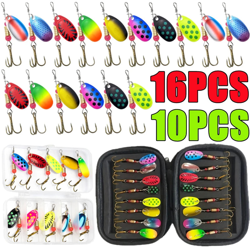 Nova Metal Spoon Spinner Fishing Lure Set - 16pcs Inline Waterdrop Crankbaits with Treble Hooks and Storage Case, Multi-Color