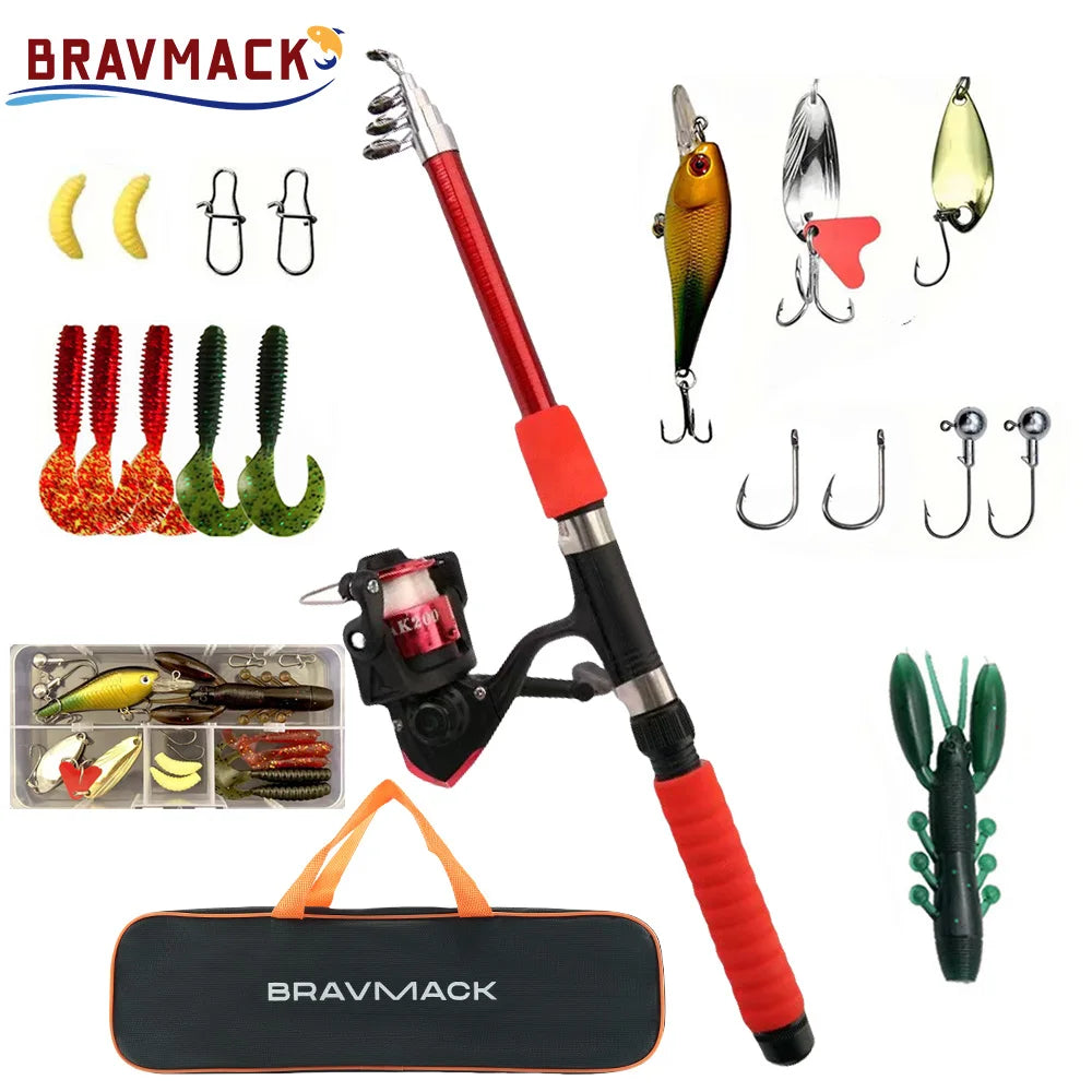Full Telescopic Fishing Rod and Spinning Reel Travel Kit Red-B Nova Fishing & Outdoors