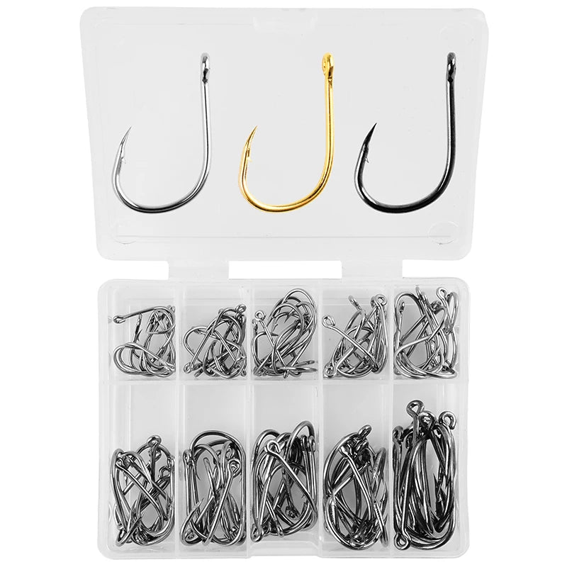 100-Piece High Carbon Steel Fishing Hook Assortment – 10 Sizes - 100 Piece 10 Size Nova Fishing & Outdoors