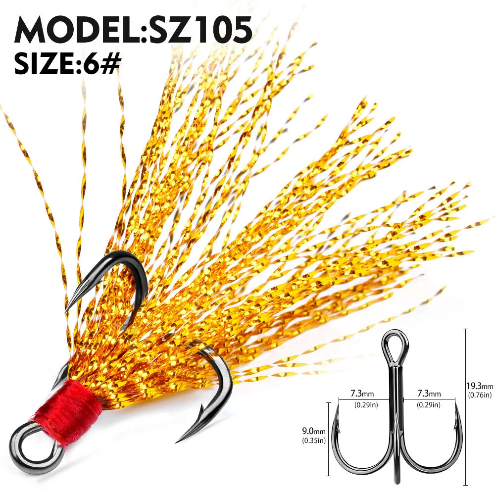 Nova Feathered Treble Hooks – 4X Strong Dressed Trebles for Topwater & Crankbaits (5/10-Pack) Gold Size 6 Nova Fishing & Outdoors