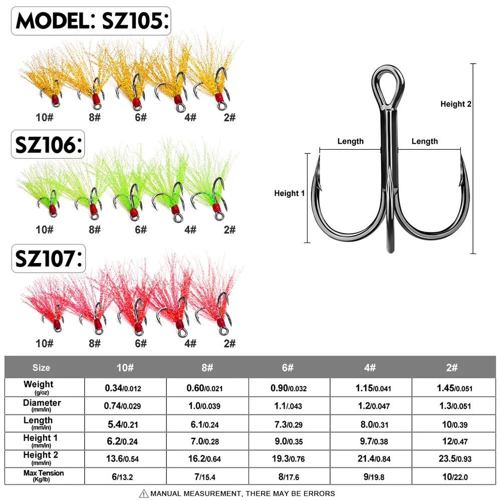 Nova Feathered Treble Hooks – 4X Strong Dressed Trebles for Topwater & Crankbaits (5/10-Pack)