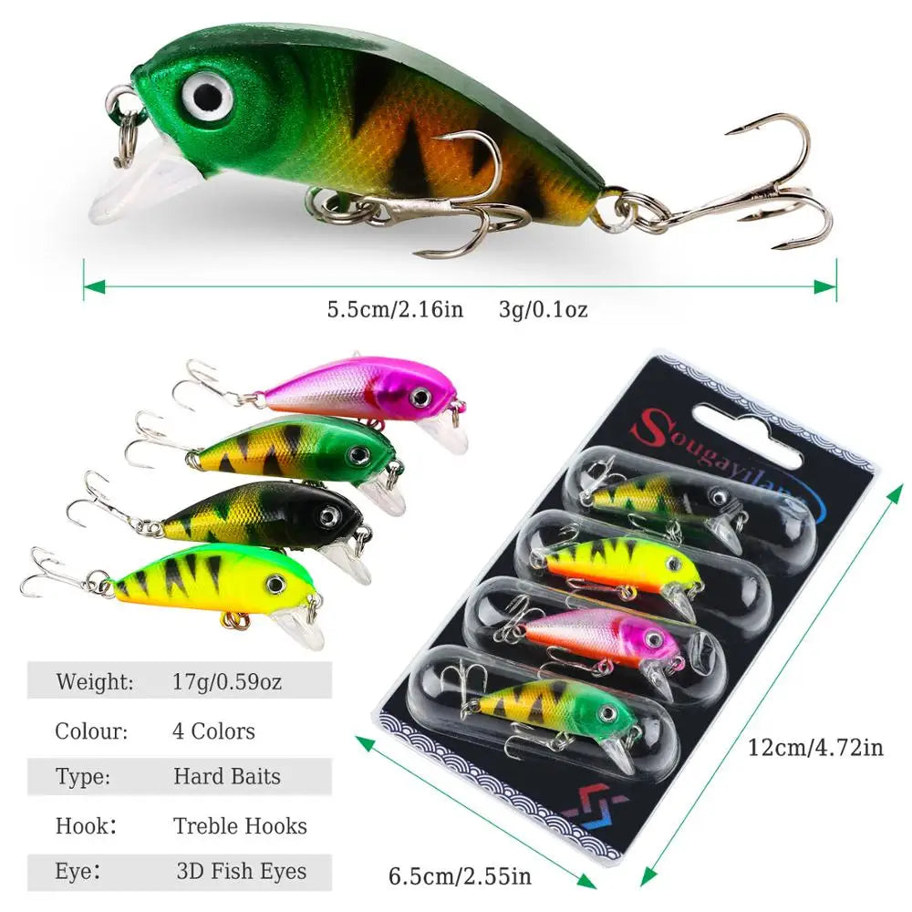 Fishing Bait Set 4PCS Wobbler Anti-corrosion Hook Bass Fishing Lure Nova Fishing & Outdoors