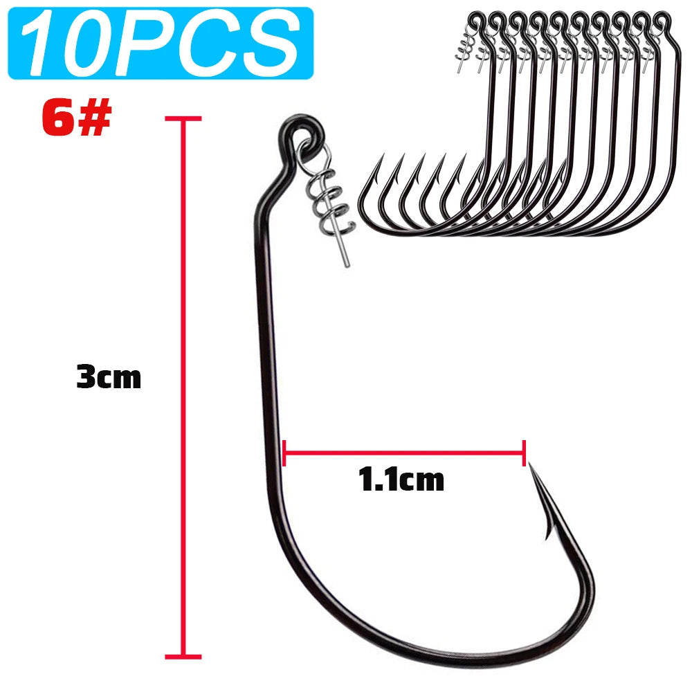 Nova Screw Lock Worm Hooks – Spring-Lock Offset Hooks for Soft Lures, Sizes 1-9/0 (10-Pack) 6 10pcs Nova Fishing & Outdoors