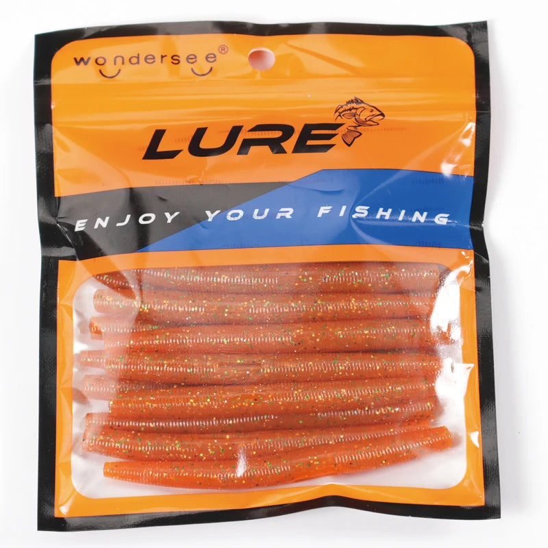 Nova Senko Worm Soft Bait 10cm 14cm Salt Scent Infused Realistic Noodle Lure - 20pcs Orange Nova Fishing & Outdoors