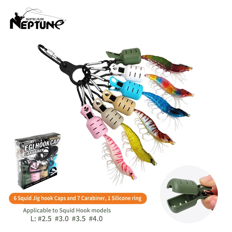 Squid Jig Hook Covers – 6-Piece Egi Lure Protector Kit with Carabiner Nova Fishing & Outdoors