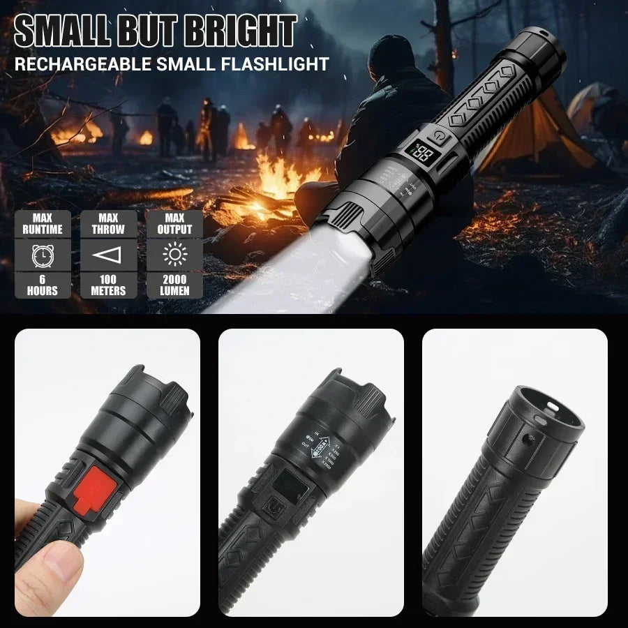Nova 2000LM High-Power Tactical Flashlight Waterproof Searchlight for Camping Fishing Hunting