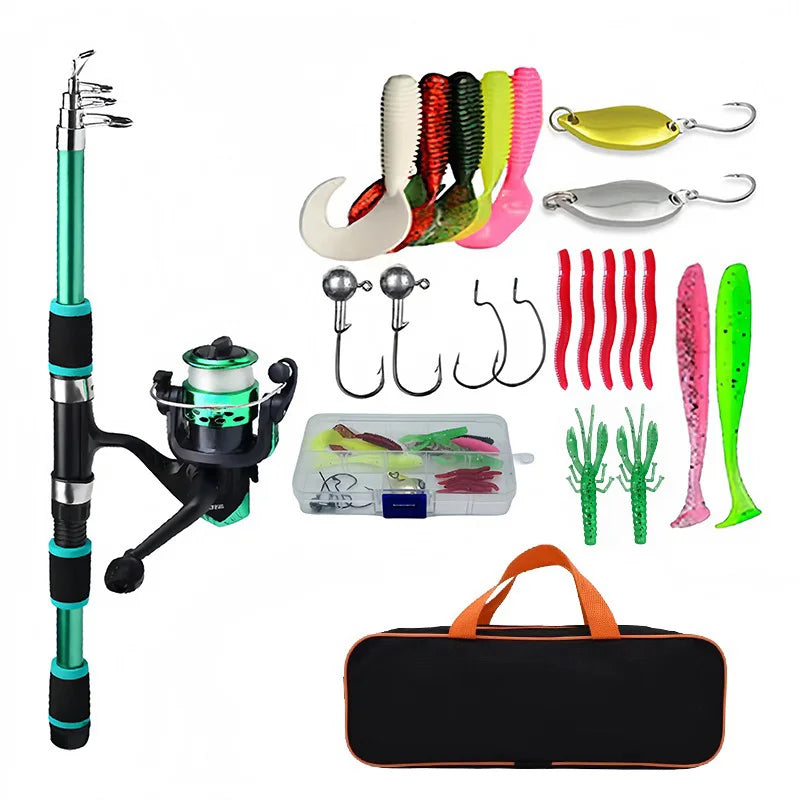 Complete Telescopic Fishing Rod and Spinning Reel Travel Kit green Nova Fishing & Outdoors