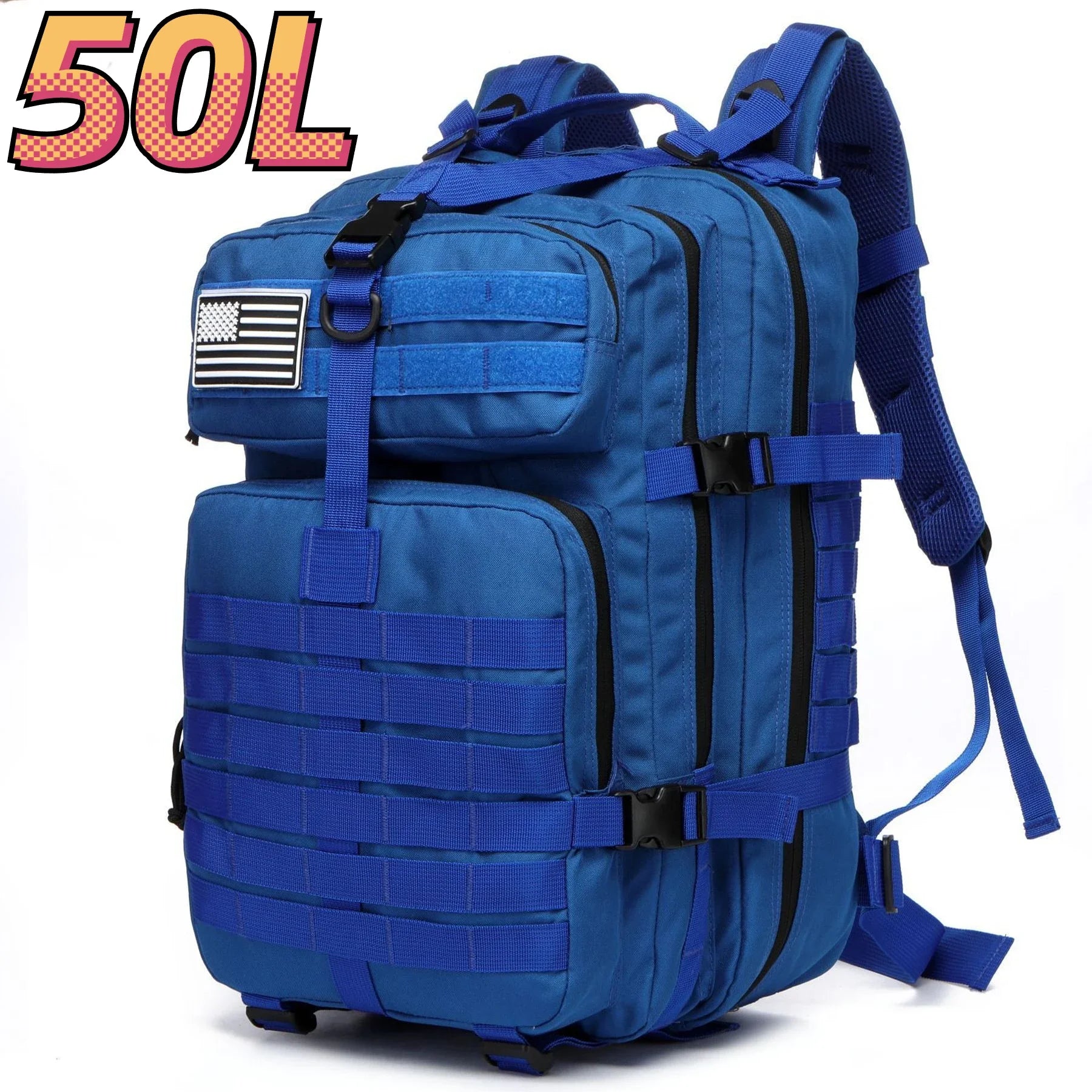 Nova Military Tactical Backpack Large Molle Outdoor Rucksack Waterproof Camping Hiking Fishing Bag Blue (50L) Nova Fishing & Outdoors