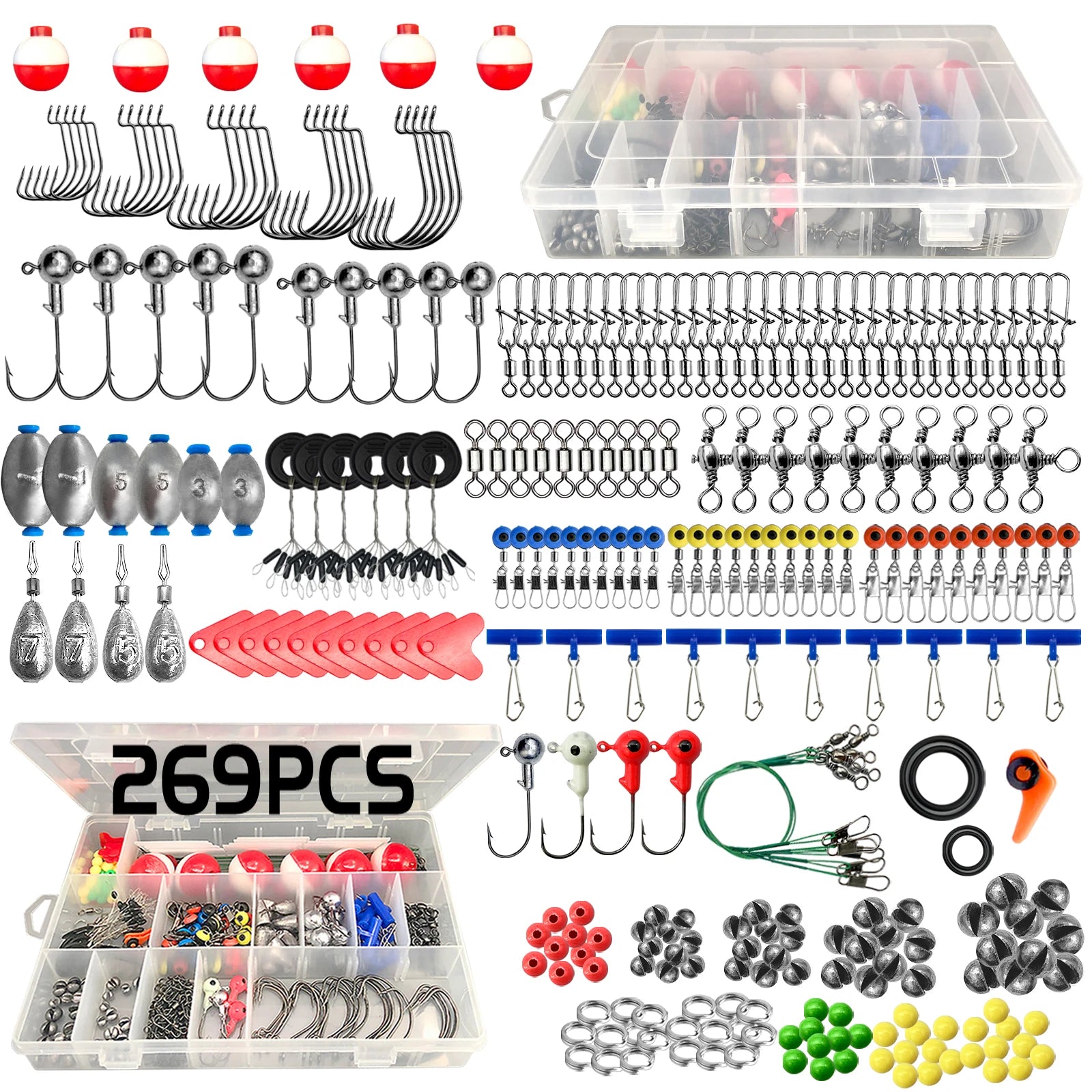 Nova 187/269Pcs Fishing Accessories Kit Set with Tackle Box Hooks Sinkers Swivels Gear Tackle Organizer