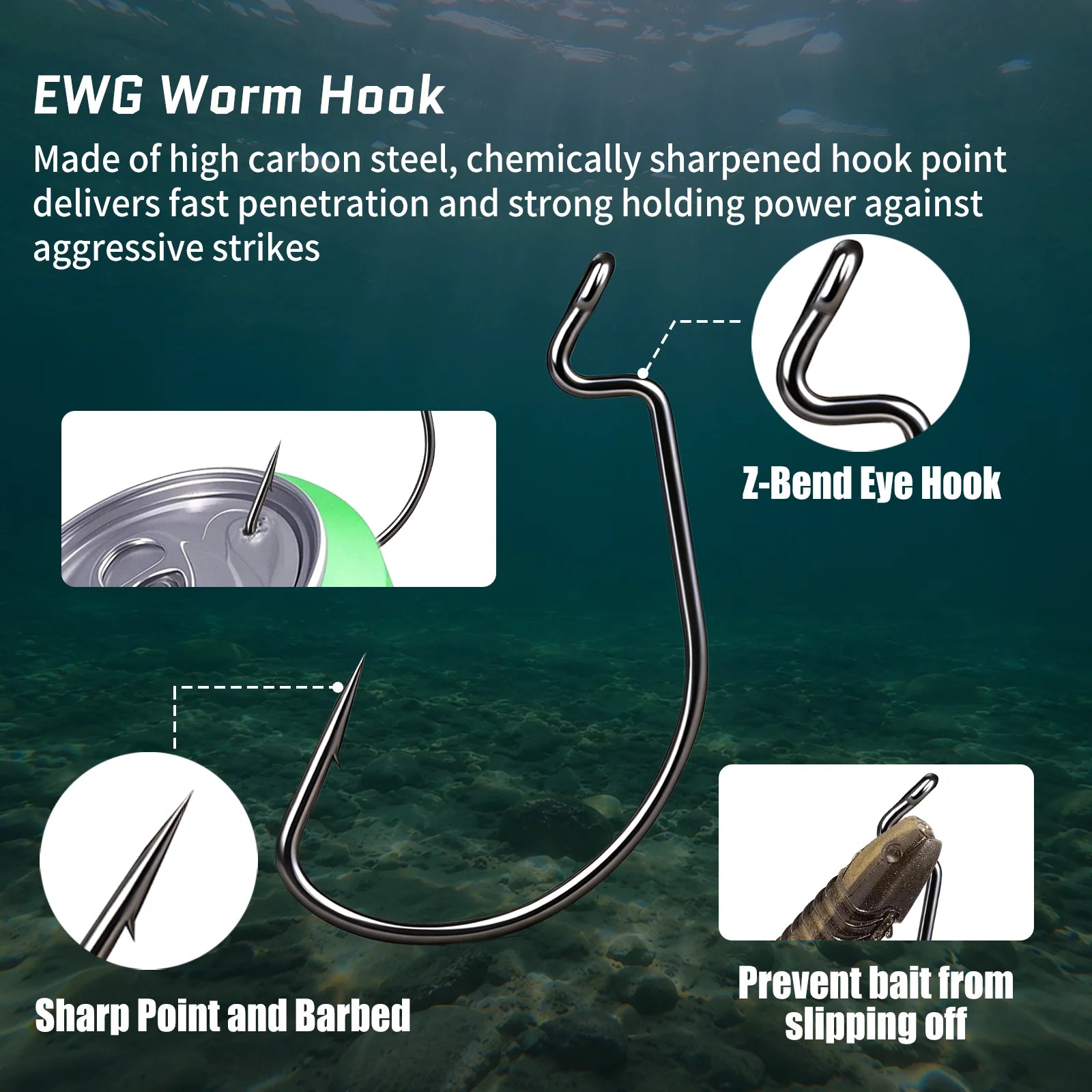 Nova EWG Worm Hooks – Bulk 100-Pack Wide Gap Offset Hooks for Texas Rig Bass