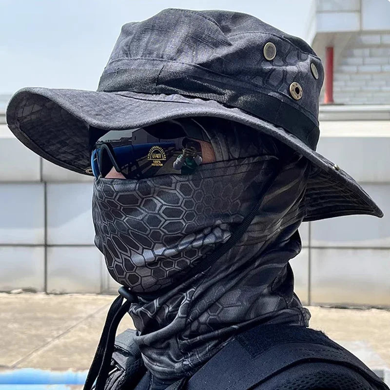 Nova Camouflage Boonie Hat with Balaclava Suit Foldable Wide Brim Fishing Cap Brown