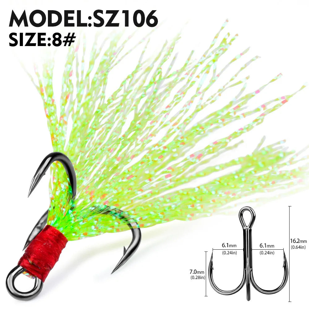 Nova Feathered Treble Hooks – 4X Strong Dressed Trebles for Topwater & Crankbaits (5/10-Pack) Green Size 8 Nova Fishing & Outdoors
