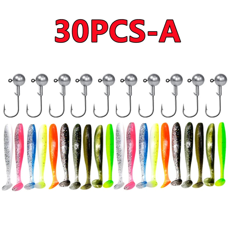 Soft Plastic Worm Lure Assortment Kit – 15/30/50pc Silicone Bass Baits 30PCS-A Nova Fishing & Outdoors