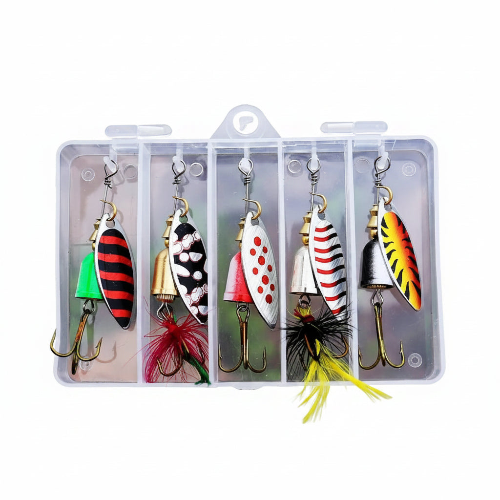 5-Piece All-Species Spinner Bait Kit with Compact Tackle Box | Bass, Trout & Salmon 5pcs mixed colors Nova Fishing & Outdoors