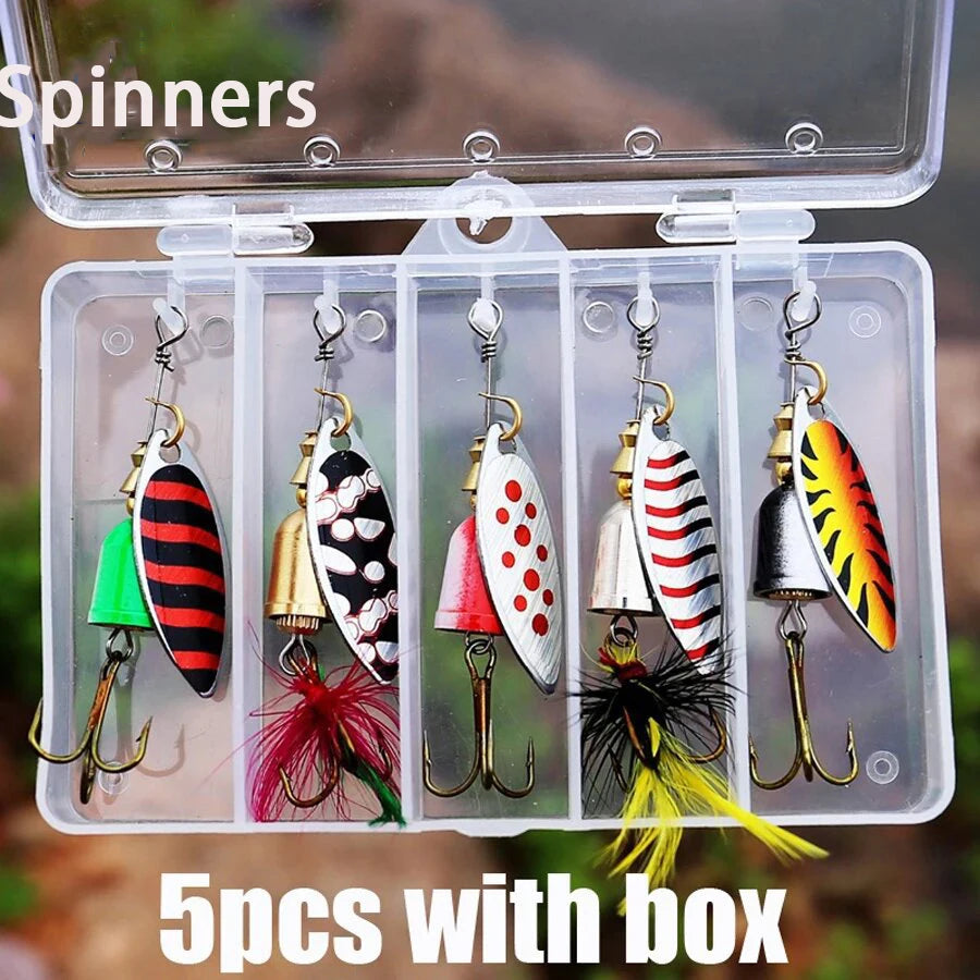 5-Piece All-Species Spinner Bait Kit with Compact Tackle Box | Bass, Trout & Salmon 5pcs mixed colors Nova Fishing & Outdoors