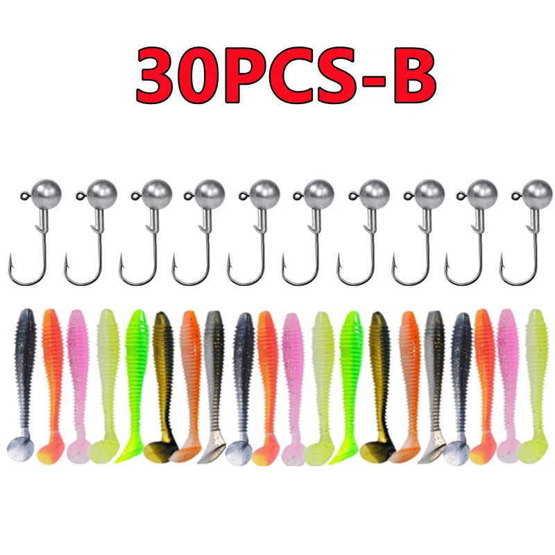 Soft Plastic Worm Lure Assortment Kit – 15/30/50pc Silicone Bass Baits 30PCS-B Nova Fishing & Outdoors