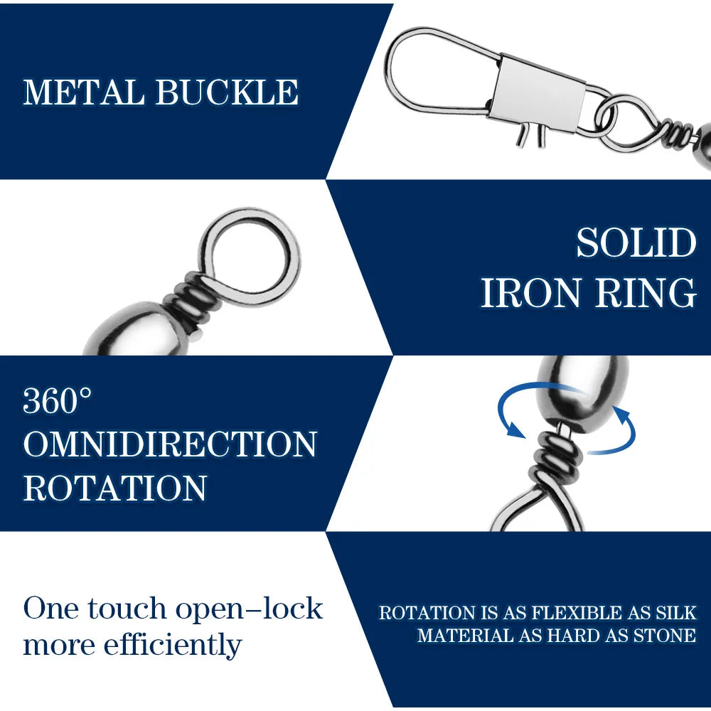 Nova Heavy-Duty Snap Swivels – Rolling Bearing Connectors for Big Lures (50/100pc)