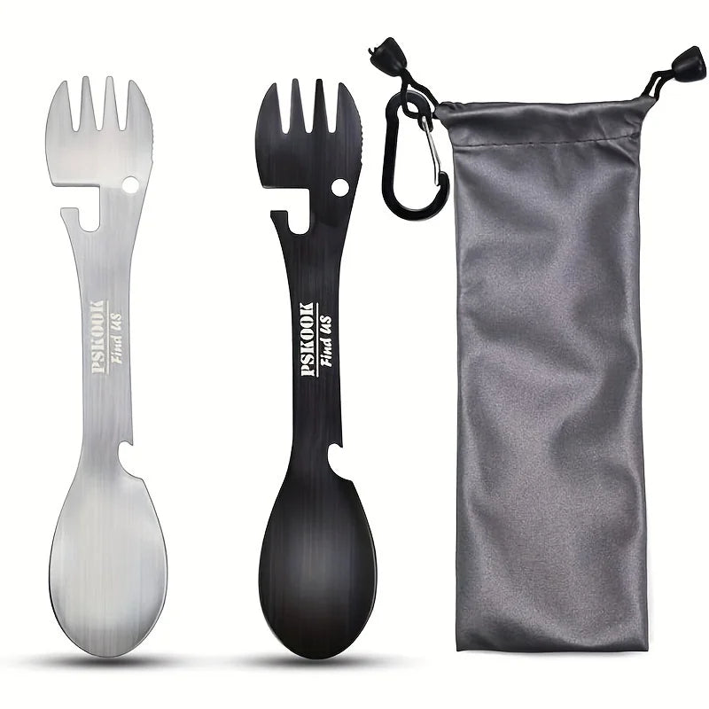 5-in-1 Camping Spork – Stainless Steel Multitool with Clip Silver (2-Pack) Nova Fishing & Outdoors