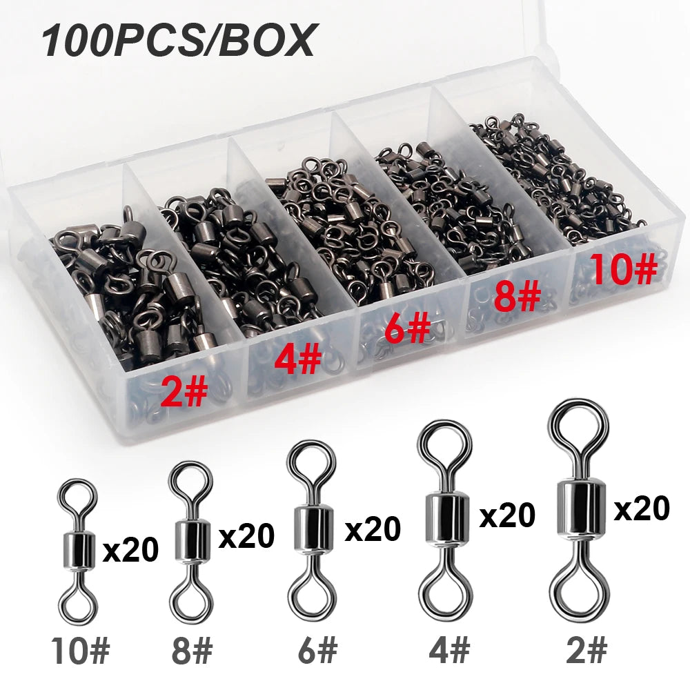 Nova Bearing Swivels – Bulk Stainless Steel Rolling Connectors, Saltwater (100pc) 2 4 6 8 10 100PCS Nova Fishing & Outdoors