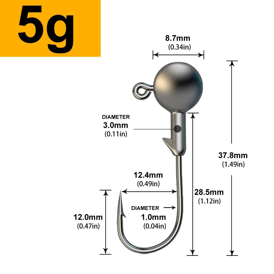Jig Head Assortment – 30pcs, 1g to 28g Round Head Hooks for Soft Lures 5g 30 Pieces Nova Fishing & Outdoors