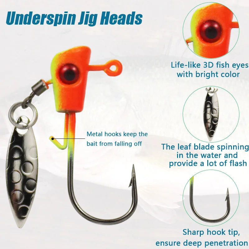 Nova Premium Underspin Jig Heads Kit Multi-Color Willow Blade Swimbait Hooks for Panfish