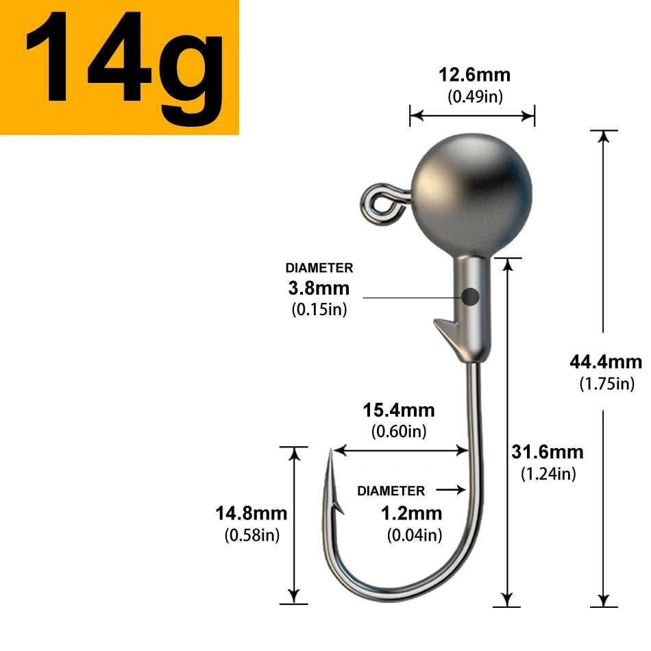 Jig Head Assortment – 30pcs, 1g to 28g Round Head Hooks for Soft Lures 14g 30 Pieces Nova Fishing & Outdoors
