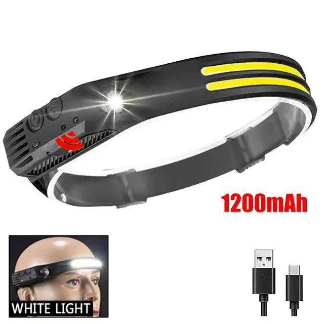 USB Rechargeable COB LED Induction Headlamp with Motion Sensor and Built-In Battery 2-White 1200mAh Nova Fishing & Outdoors