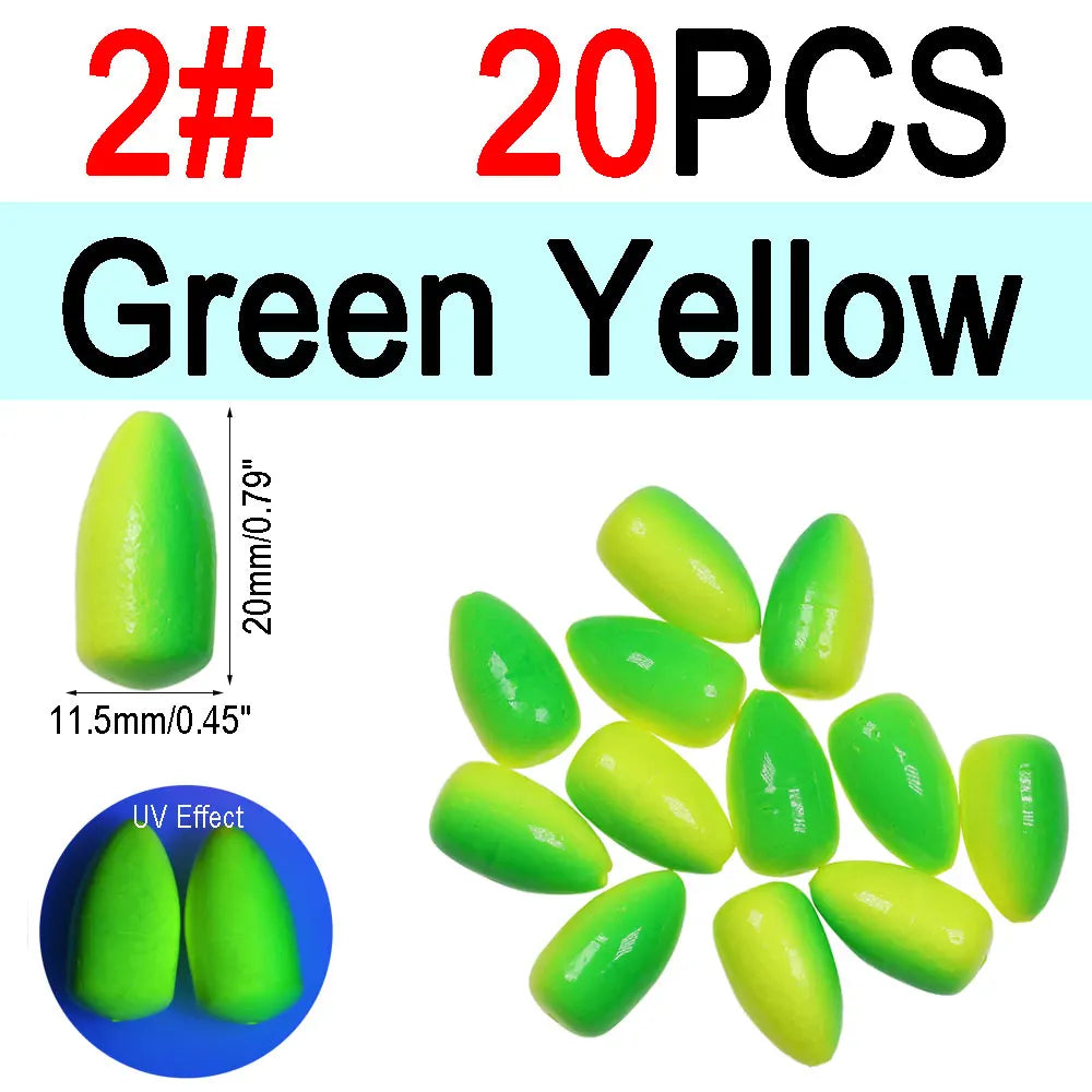 Nova Foam Float Buoys – Bullet & Oval Rig Floats for Pompano & Surf Fishing (20pc) 20pcs GY Size 2 Nova Fishing & Outdoors