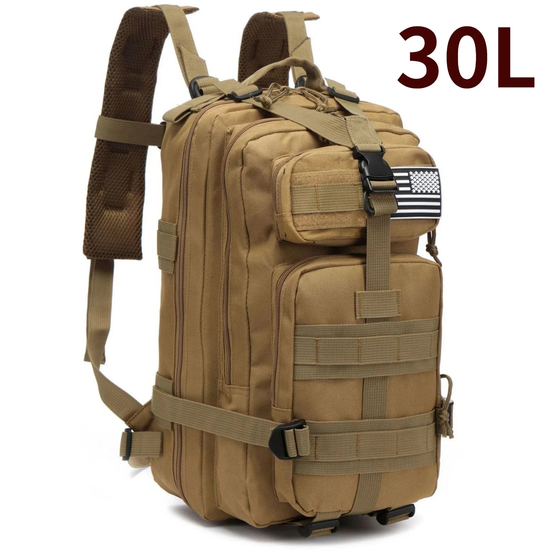 Nova Military Tactical Backpack Large Molle Outdoor Rucksack Waterproof Camping Hiking Fishing Bag Khaki (30L) Nova Fishing & Outdoors