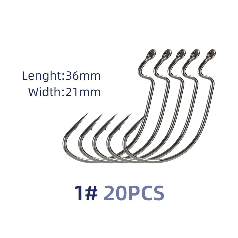 Nova Wide Gap Worm Hooks – Offset EWG Hooks for Bass & Soft Plastics, Carbon Steel (20-Pack) 1 20pcs Nova Fishing & Outdoors