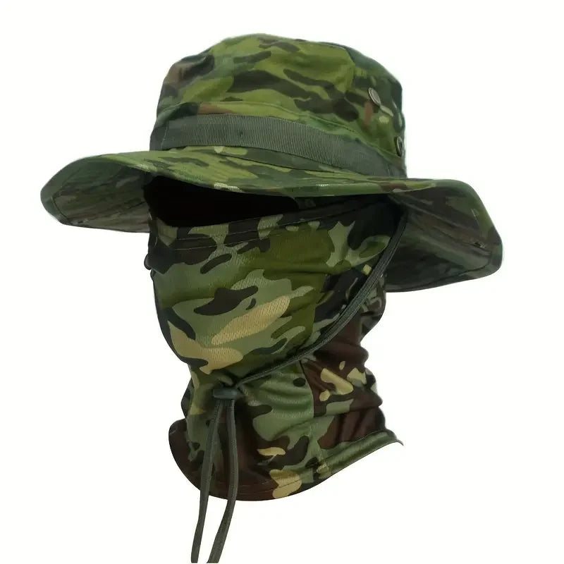 Nova Camouflage Boonie Hat with Balaclava Suit Foldable Wide Brim Fishing Cap Brown American Green Nova Fishing & Outdoors