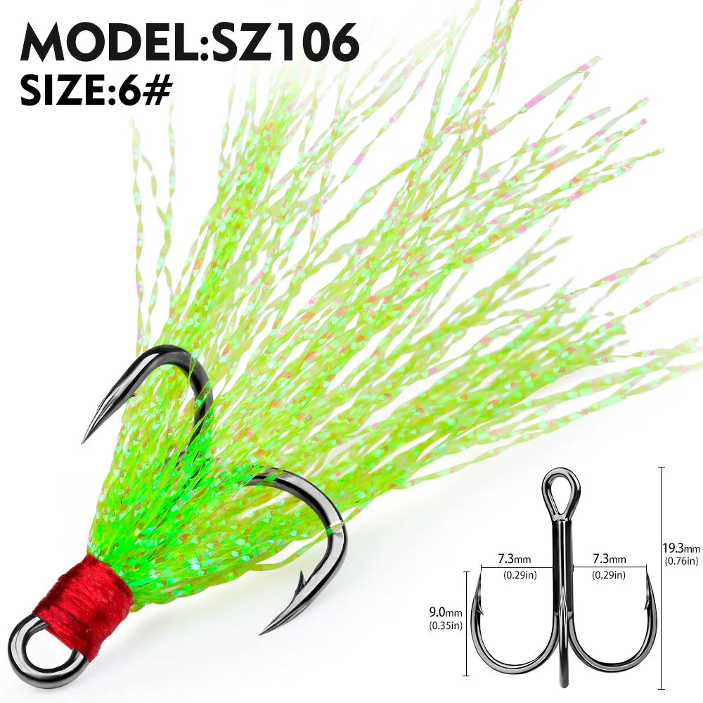 Nova Feathered Treble Hooks – 4X Strong Dressed Trebles for Topwater & Crankbaits (5/10-Pack) Green Size 6 Nova Fishing & Outdoors