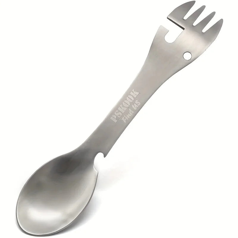 5-in-1 Camping Spork – Stainless Steel Multitool with Clip Silver Nova Fishing & Outdoors