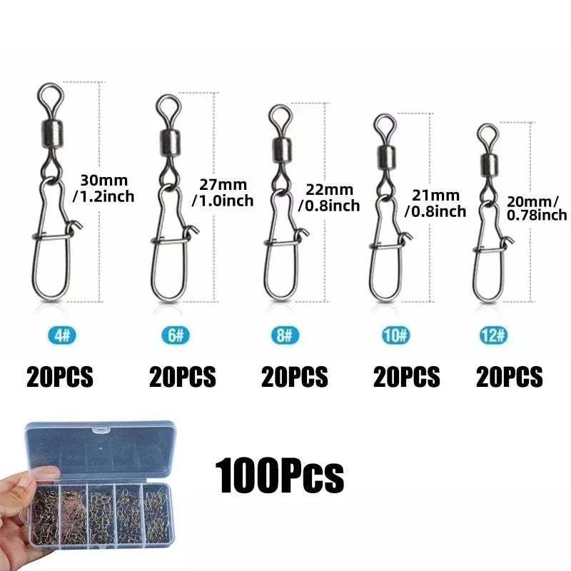 Nova Duo-Lock Snap Swivels – Rolling Bearing Connectors, Sizes 4-12# (50-200pc) 100Pcs Nova Fishing & Outdoors