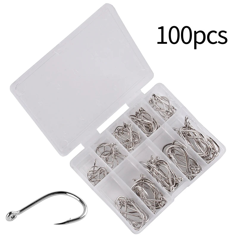 100-Piece High Carbon Steel Barbed Fishing Hook Set