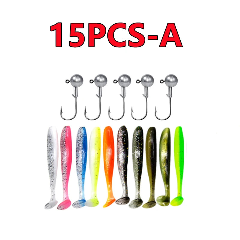 Soft Plastic Worm Lure Assortment Kit – 15/30/50pc Silicone Bass Baits 15PCS-A Nova Fishing & Outdoors