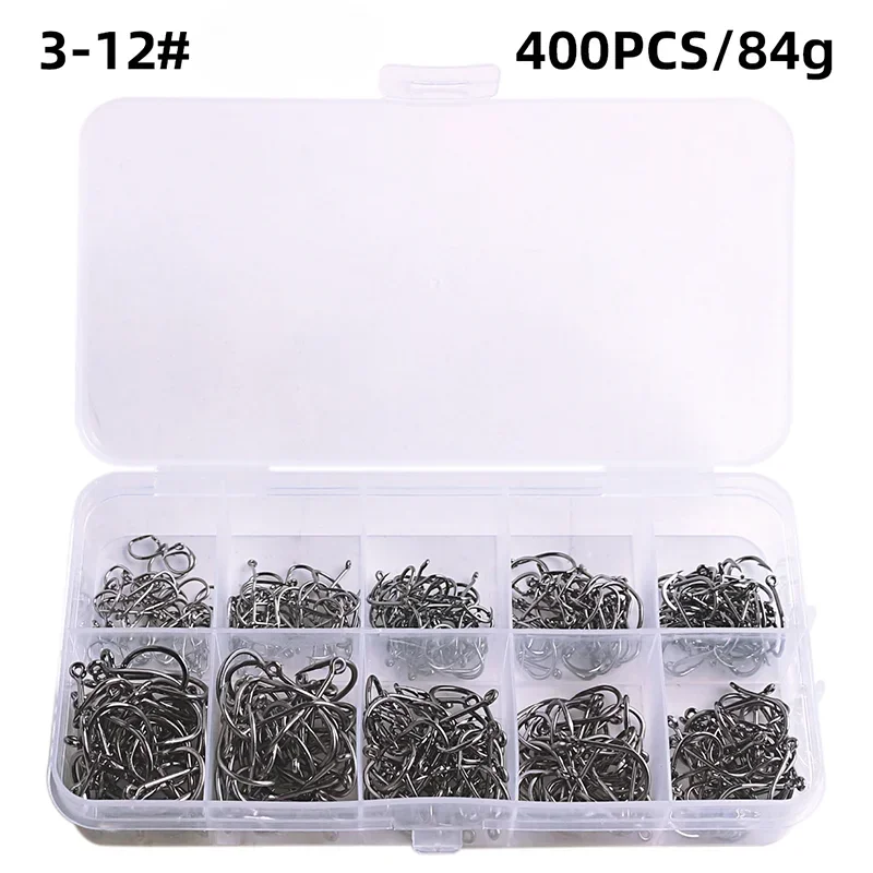 Fishing Hooks Carbon Steel Strong Sharp Silver Circle Fishhook 3#-12# 400PCS Nova Fishing & Outdoors