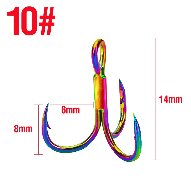 Nova Colorful Treble Hooks – Antirust Barbed Lure Hooks, Sizes #4-#10 (10-Pack) 10 Nova Fishing & Outdoors
