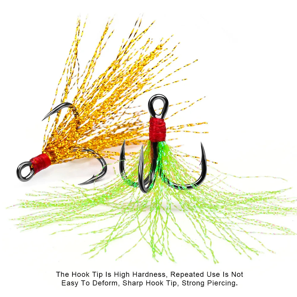 Nova Feathered Treble Hooks – 4X Strong Dressed Trebles for Topwater & Crankbaits (5/10-Pack)