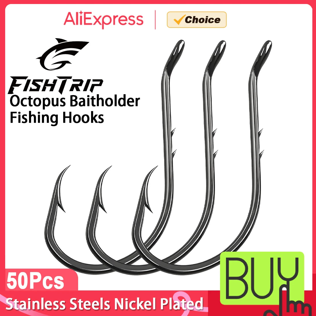 Nova Octopus Baitholder Hooks – 2X Sharp Barbed Beak Hooks, Closed Eye Saltwater (50pc)