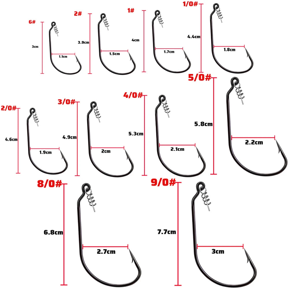 Nova Screw Lock Worm Hooks – Spring-Lock Offset Hooks for Soft Lures, Sizes 1-9/0 (10-Pack)