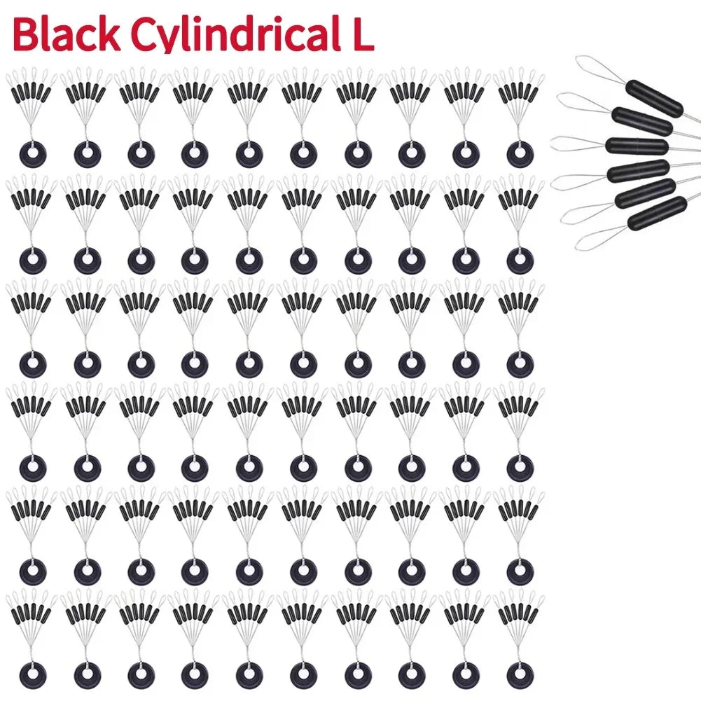 Nova Rubber Space Beans – Oval & Column Bobber Stops for Float Fishing (60pc) Black Cylindrical L Nova Fishing & Outdoors