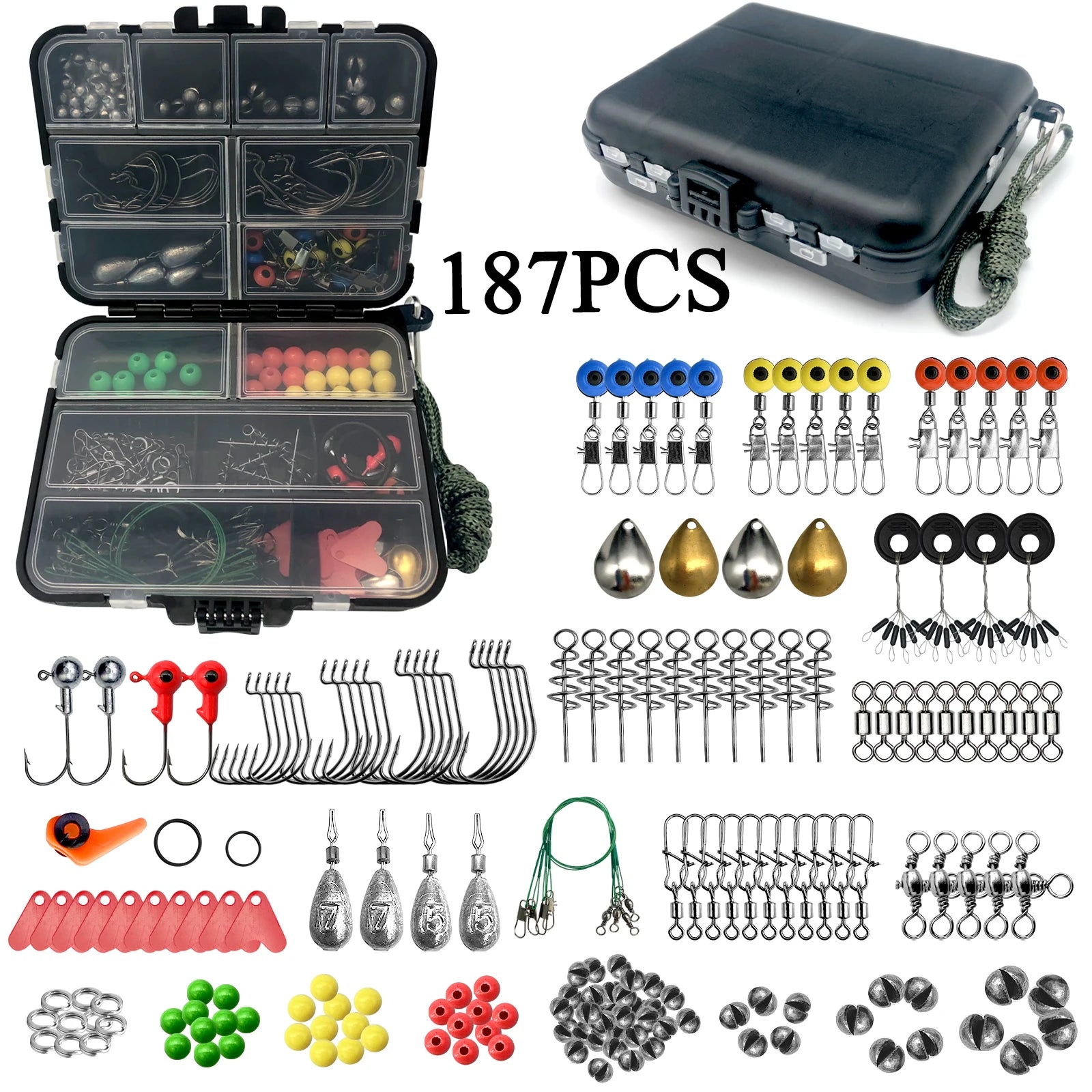 Nova 187/269Pcs Fishing Accessories Kit Set with Tackle Box Hooks Sinkers Swivels Gear Tackle Organizer SMT-pj187 Nova Fishing & Outdoors