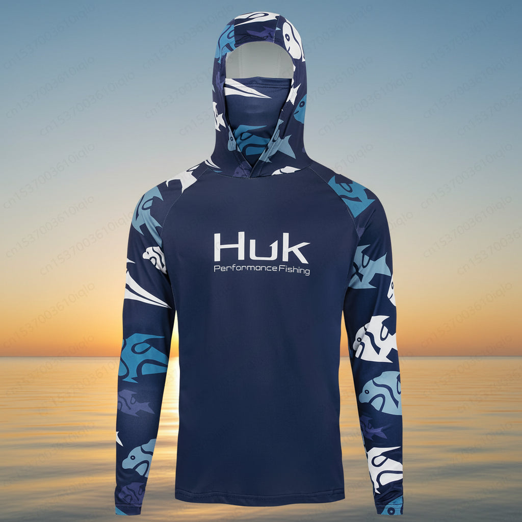 Nova Men's Performance Fishing Hoodie UPF 50+ Sun Protection Shirt with Built-In Face Mask Quick-Dry XDYHUK0707 Nova Fishing & Outdoors
