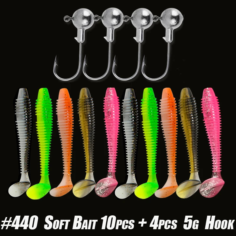 Nova Soft Fishing Lure Kit, Silicone Bait Worms with Crank Jig Head Hooks, Realistic Artificial Lures for Freshwater & Saltwater Fishing 440-10 lure 4 hook Nova Fishing & Outdoors