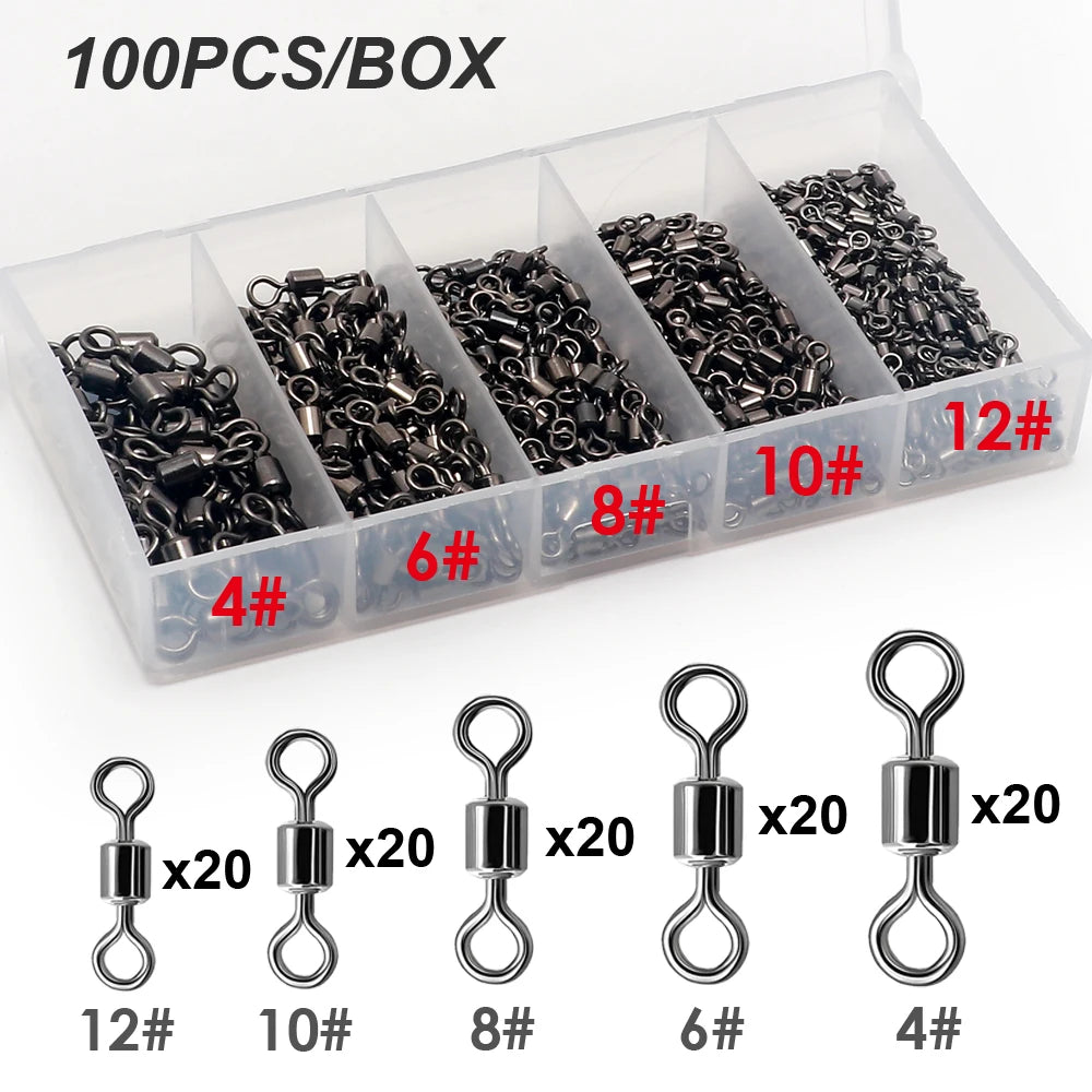 Nova Bearing Swivels – Bulk Stainless Steel Rolling Connectors, Saltwater (100pc) 4 6 8 10 12 100PCS Nova Fishing & Outdoors