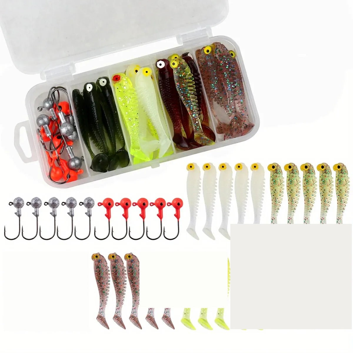 Nova 40pcs Soft Lure Kit 5cm 3.5g Jig Head Hook with Fishing Tackle Box Nova Fishing & Outdoors